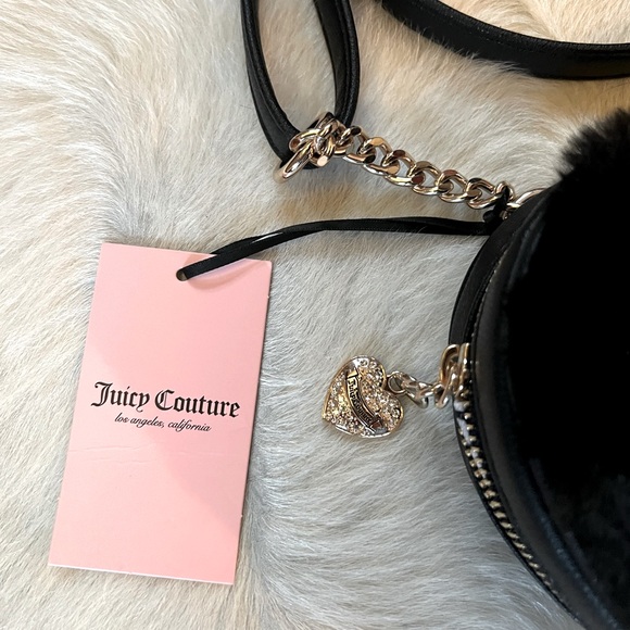 Juicy Couture Los Angeles NWT Black Liquorice Faux Fur Rhinestone Crossbody - Picture 2 of 9